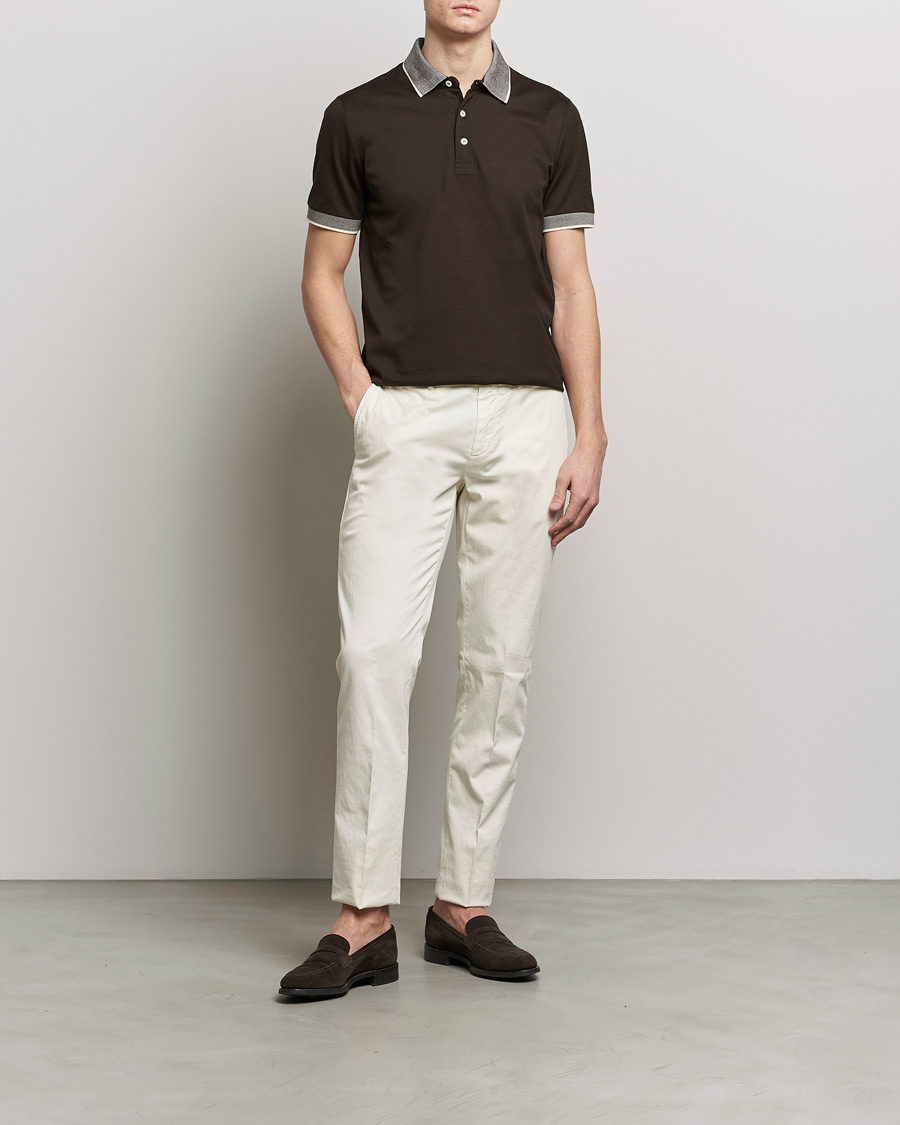 Homme | Polos | Canali | Contrast Collar Short Sleeve Polo Dark Brown
