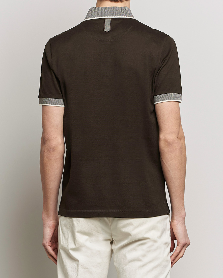 Homme | Polos | Canali | Contrast Collar Short Sleeve Polo Dark Brown