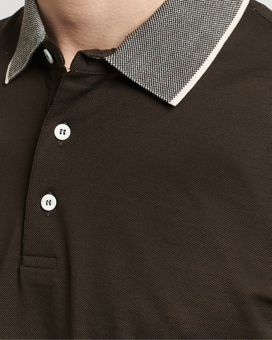 Homme | Polos | Canali | Contrast Collar Short Sleeve Polo Dark Brown