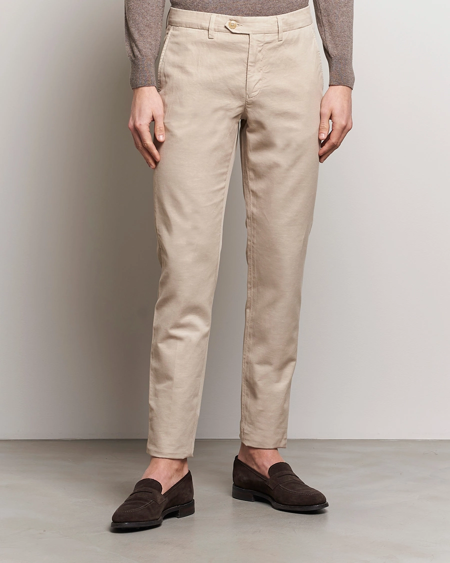 Homme | Quiet Luxury | Canali | Cotton/Linen Trousers Light Beige