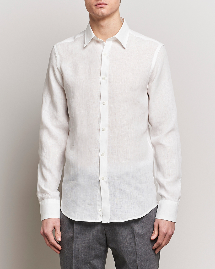 Homme | Casual | Canali | Slim Fit Linen Sport Shirt White