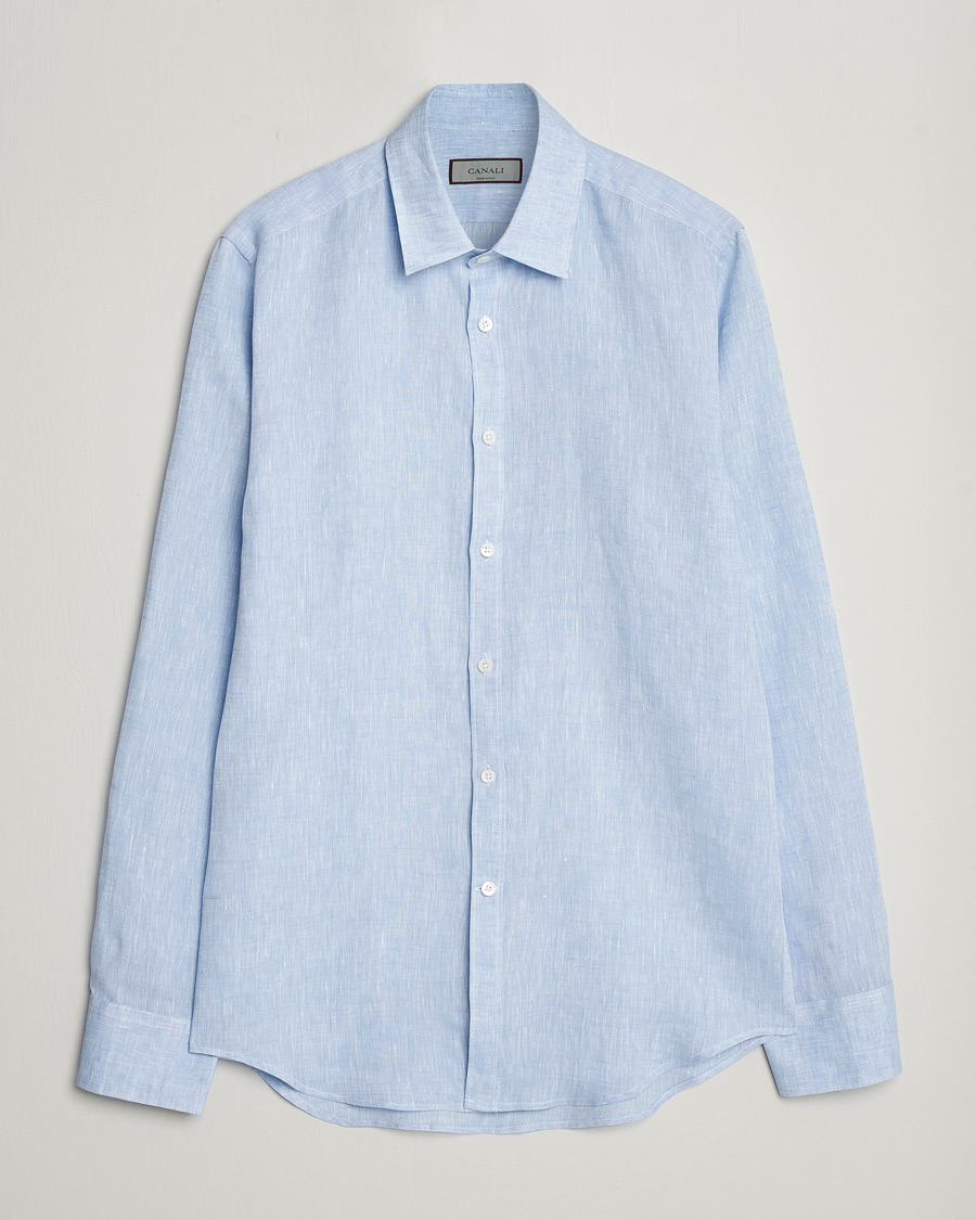 Homme | Chemises | Canali | Slim Fit Linen Sport Shirt Light Blue