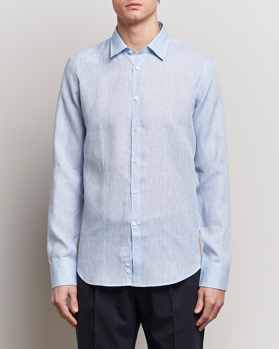 Homme | Italian Department | Canali | Slim Fit Linen Sport Shirt Light Blue