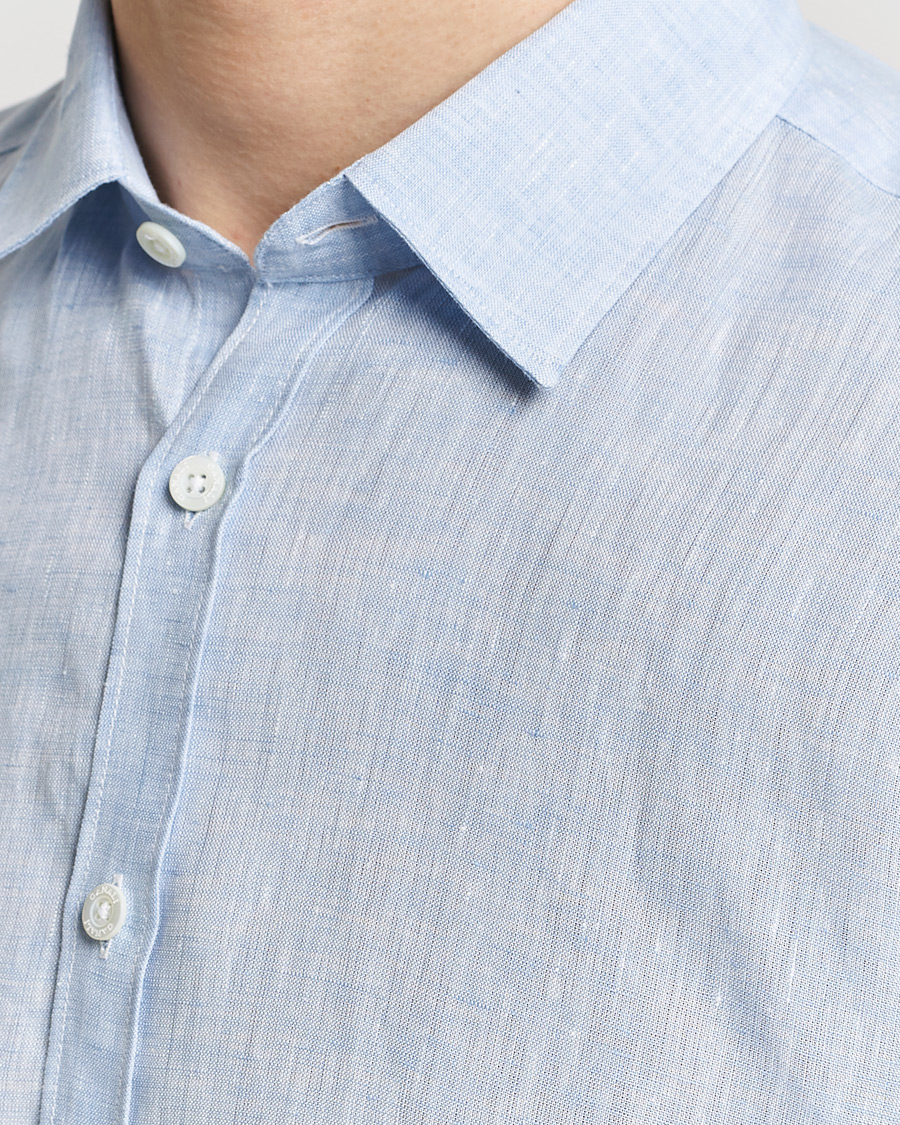 Homme | Chemises | Canali | Slim Fit Linen Sport Shirt Light Blue