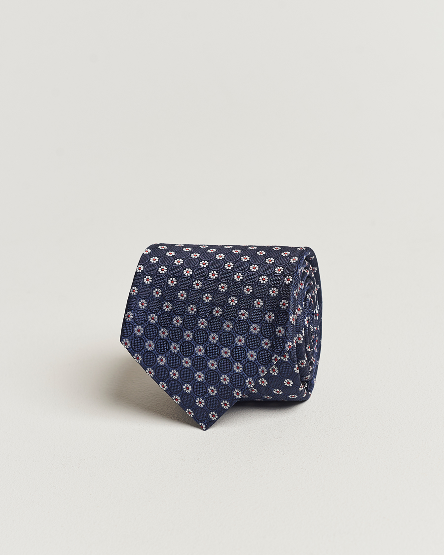 Homme | Canali Micro Flower Silk Tie Navy | Canali | Micro Flower Silk Tie Navy