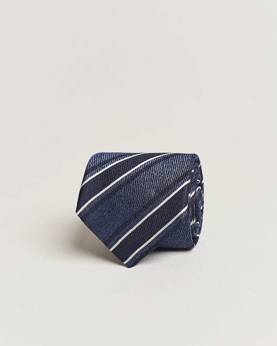 Homme | Canali Regimental Stripe Silk Tie Dark Blue | Canali | Regimental Stripe Silk Tie Dark Blue