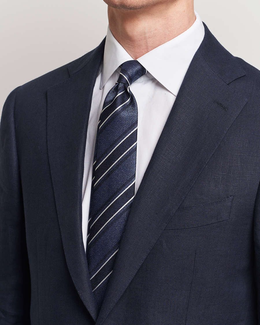 Homme | Cravates | Canali | Regimental Stripe Silk Tie Dark Blue