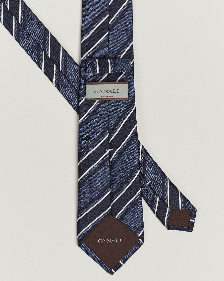Homme | Canali Regimental Stripe Silk Tie Dark Blue | Canali | Regimental Stripe Silk Tie Dark Blue