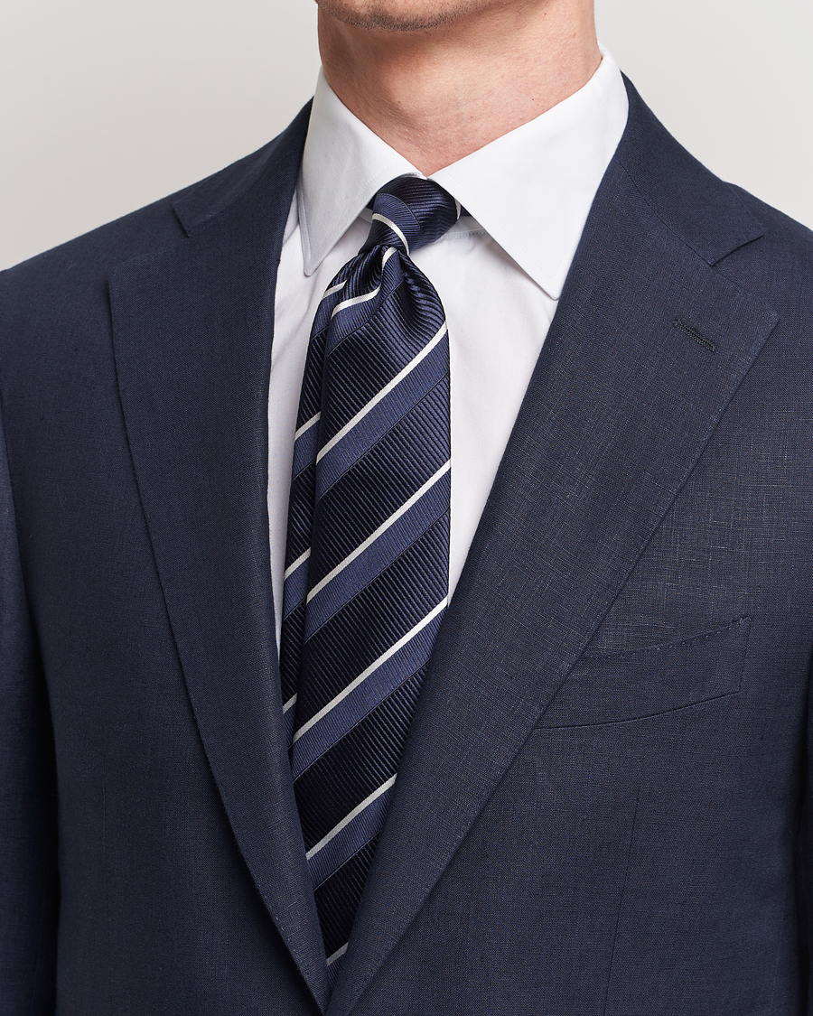 Homme | Cravates | Canali | Regimental Stripe Silk Tie Navy