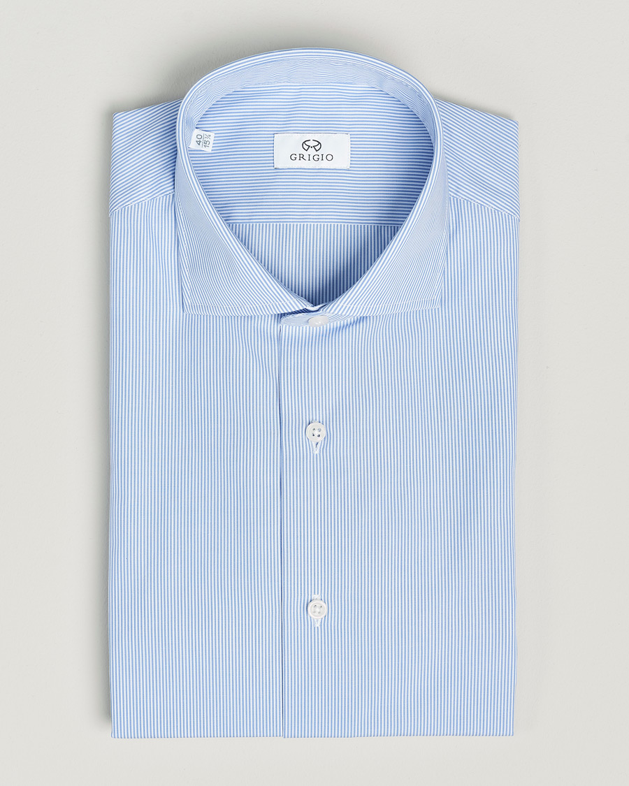 Homme | Chemises | Grigio | Cotton Poplin Dress Shirt Light Blue Stripe