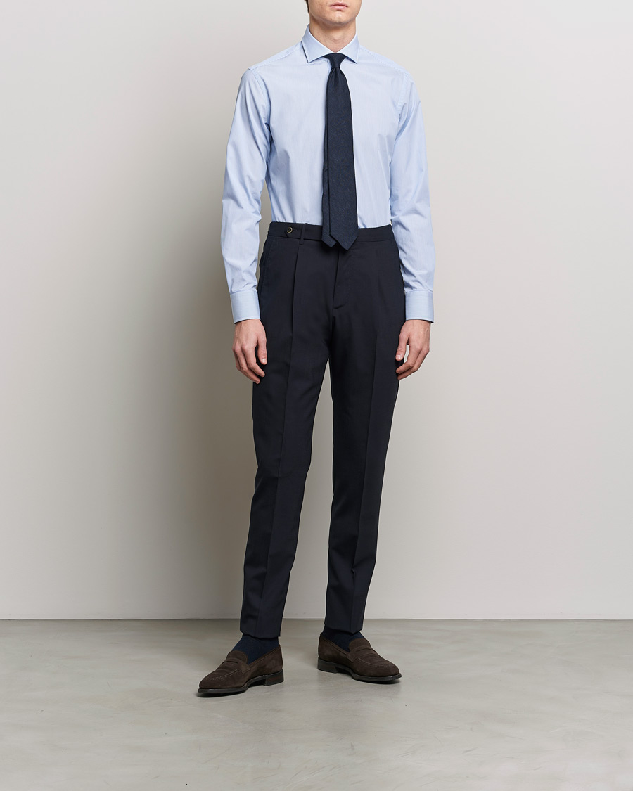 Homme | Chemises D'Affaires | Grigio | Cotton Poplin Dress Shirt Light Blue Stripe