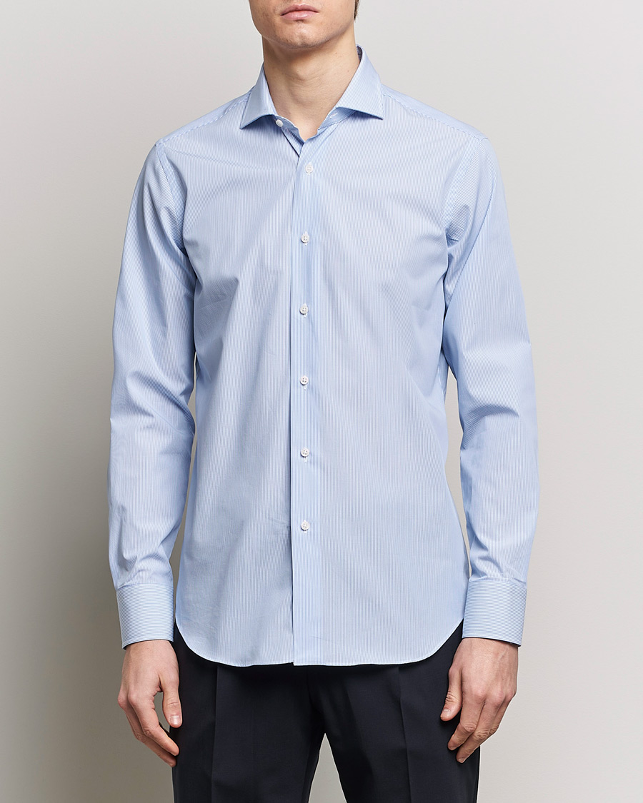 Homme | Chemises | Grigio | Cotton Poplin Dress Shirt Light Blue Stripe