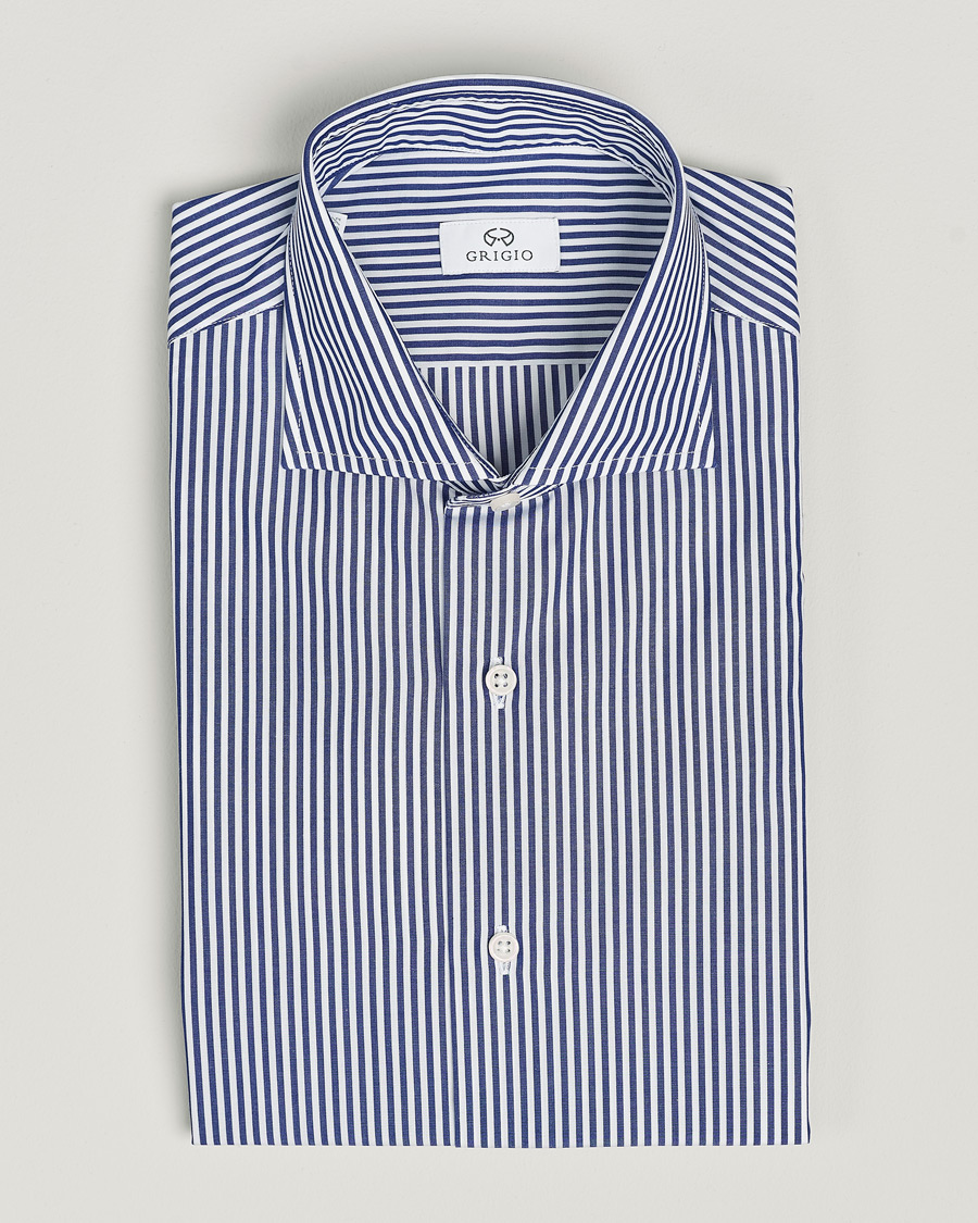 Homme | Chemises | Grigio | Cotton Poplin Dress Shirt Blue Stripe