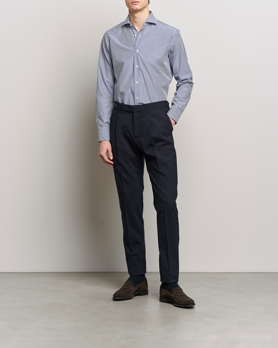 Homme | Chemises D'Affaires | Grigio | Cotton Poplin Dress Shirt Blue Stripe