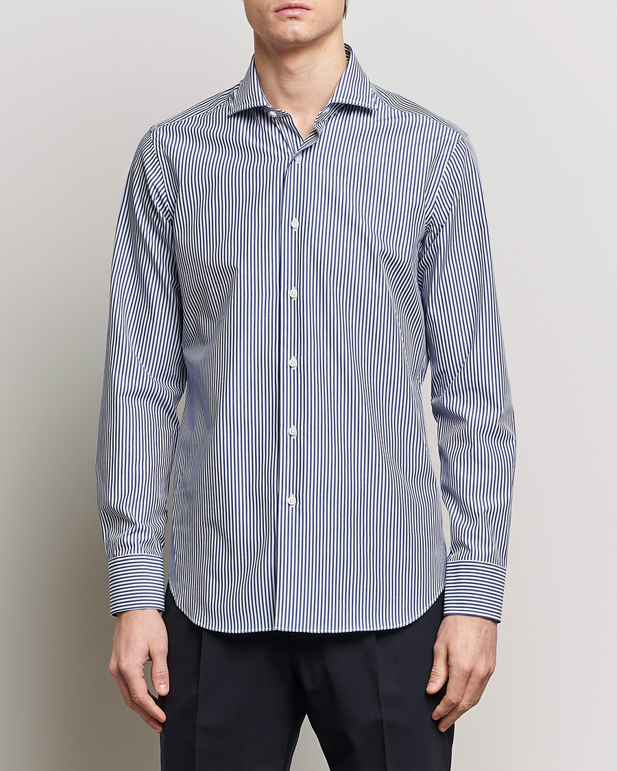 Homme | Chemises | Grigio | Cotton Poplin Dress Shirt Blue Stripe