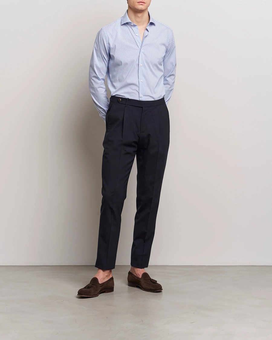 Homme | Nouvelles Marques | Grigio | Comfort Stretch Dress Shirt Light Blue Stripe
