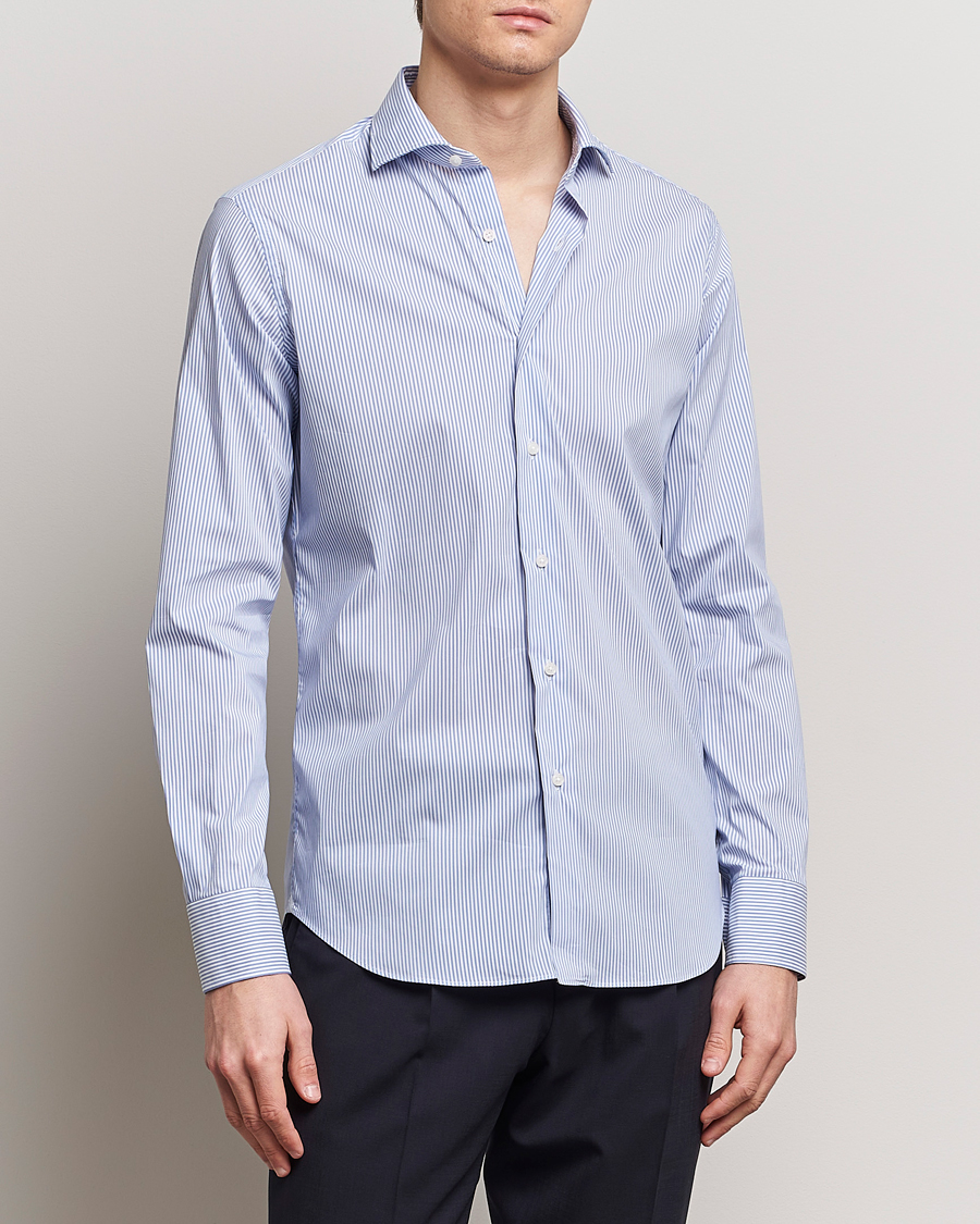 Homme | Chemises | Grigio | Comfort Stretch Dress Shirt Light Blue Stripe