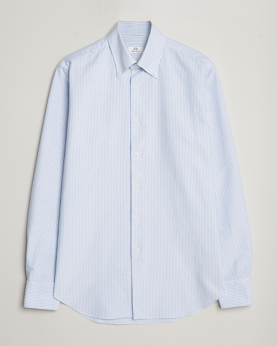 Homme | Chemises | Grigio | Oxford Button Down Shirt Light Blue Stripe