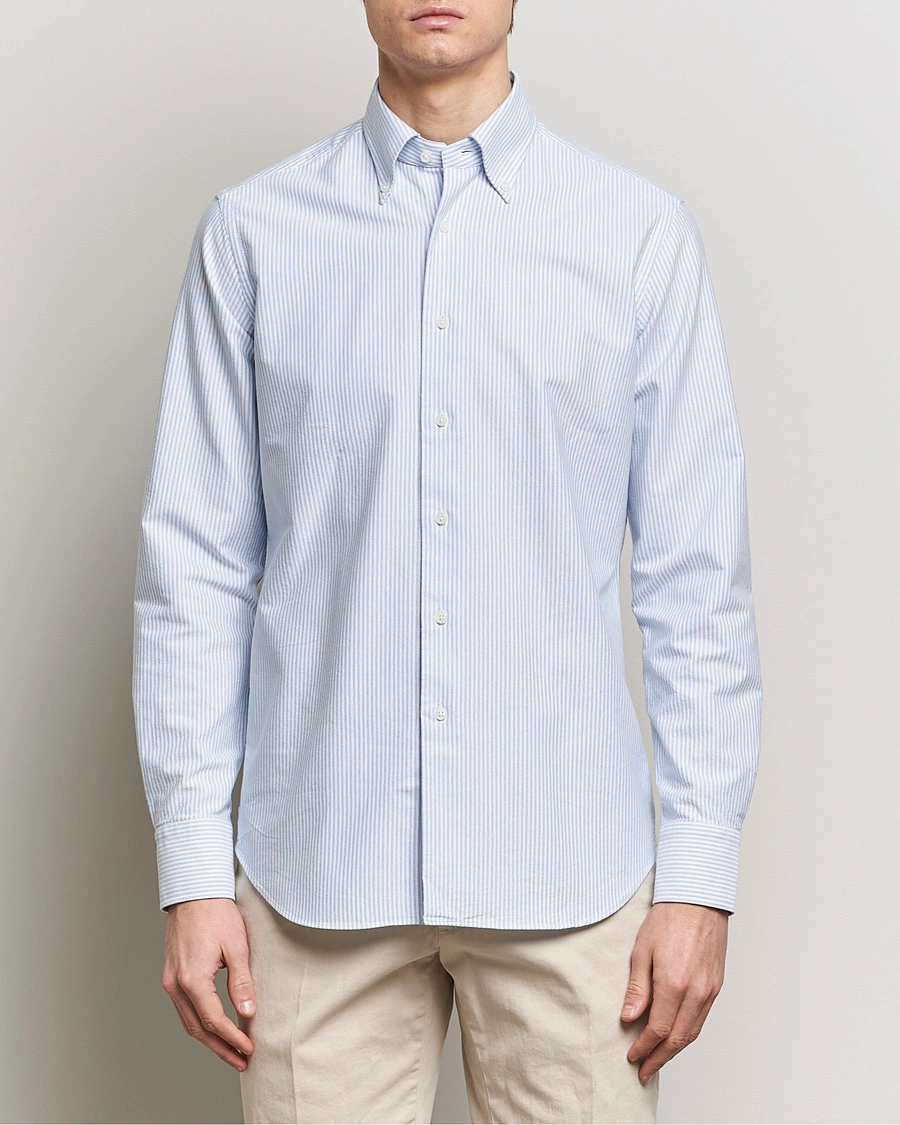 Homme | Chemises Oxford | Grigio | Oxford Button Down Shirt Light Blue Stripe