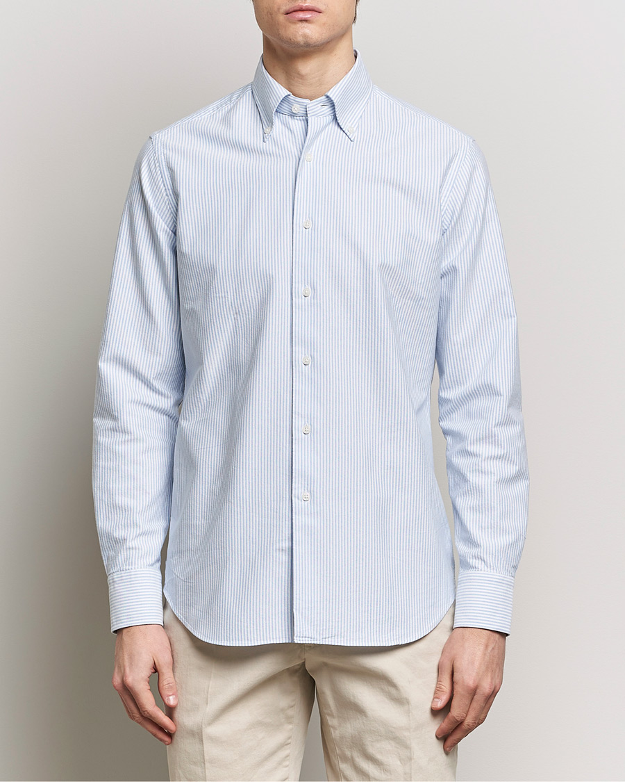 Homme | Chemises | Grigio | Oxford Button Down Shirt Light Blue Stripe