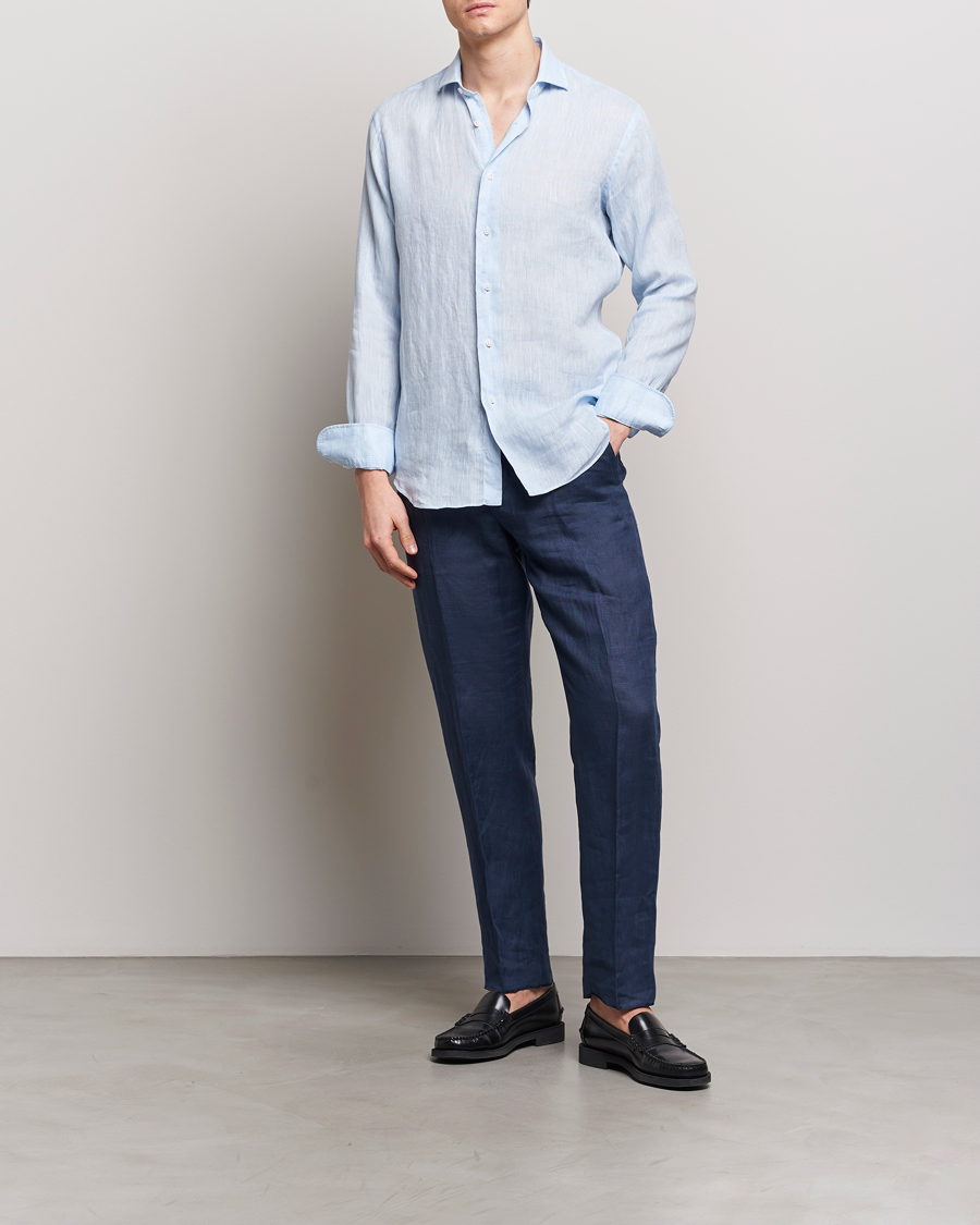 Homme | Chemises | Grigio | Linen Casual Shirt Light Blue