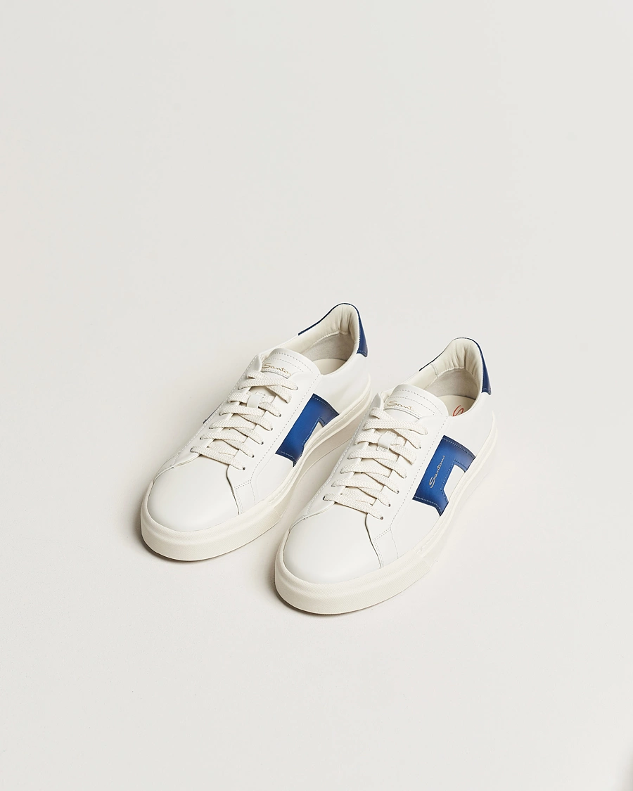 Homme | Baskets | Santoni | Double Buckle Sneakers White/Navy
