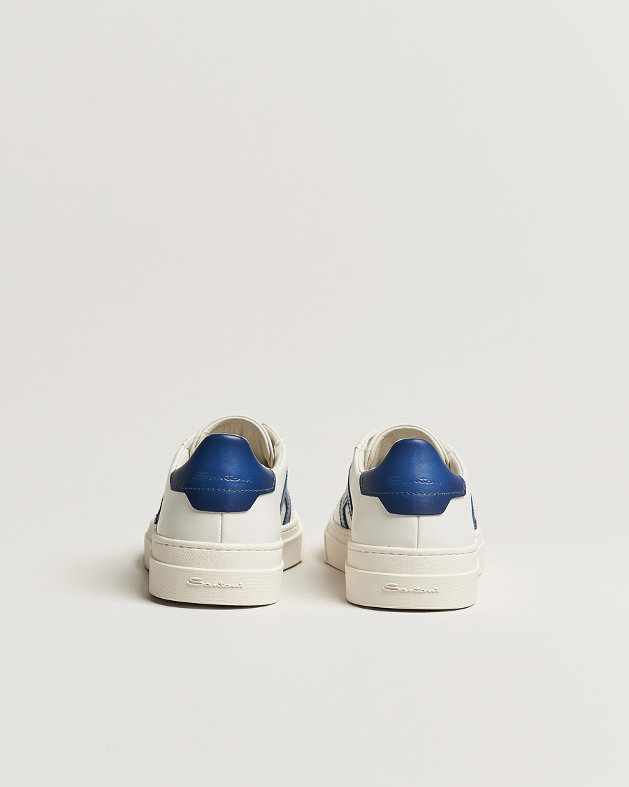 Homme | Santoni Double Buckle Sneakers White/Navy | Santoni | Double Buckle Sneakers White/Navy