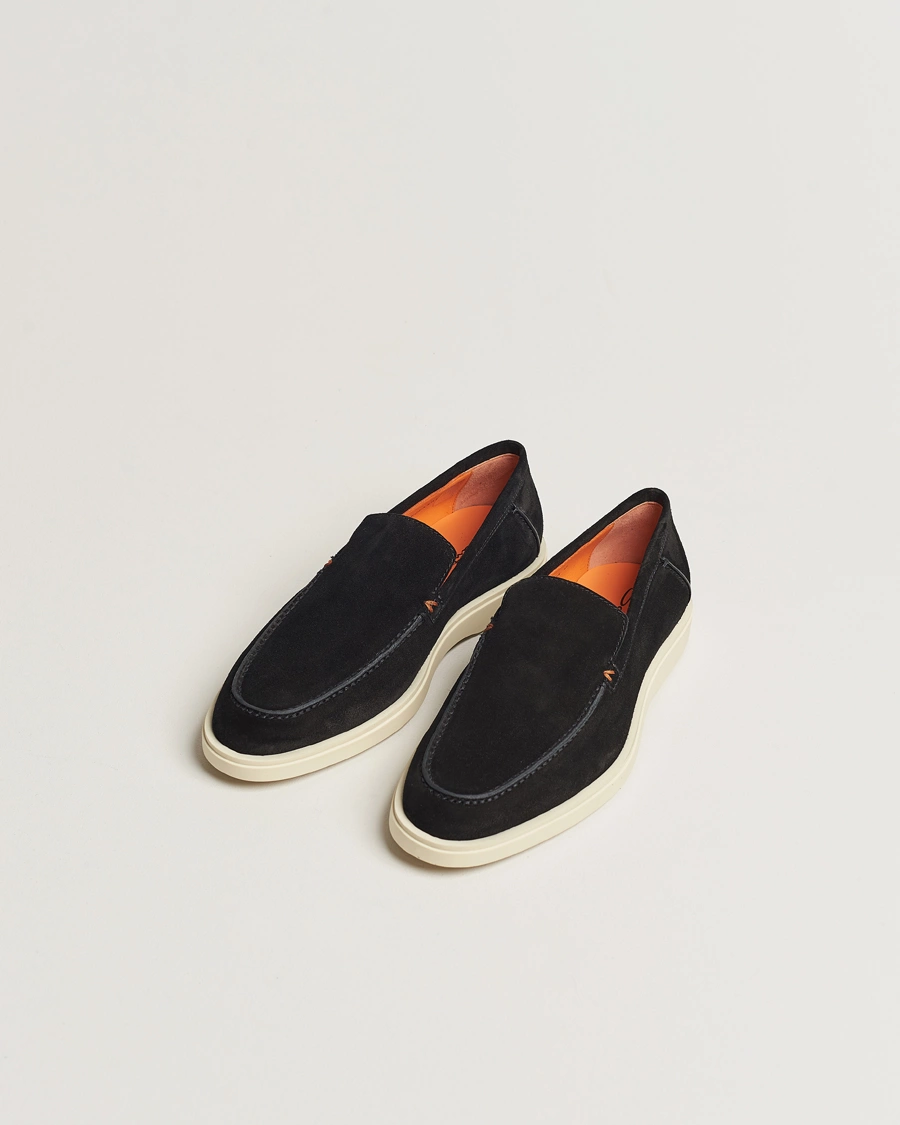 Homme | Chaussures En Daim | Santoni | Summer Loafers Black Suede