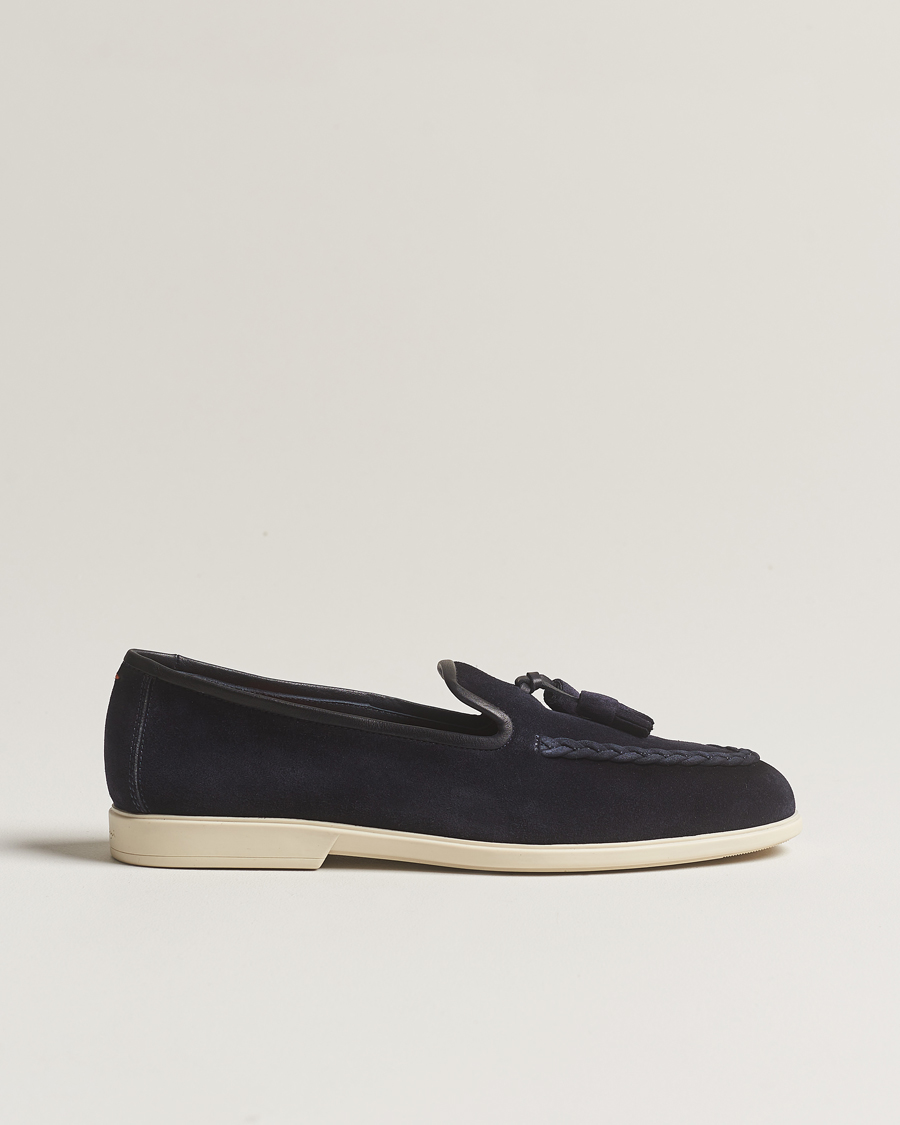 Homme | Santoni Summer Tassel Loafers Navy Suede | Santoni | Summer Tassel Loafers Navy Suede