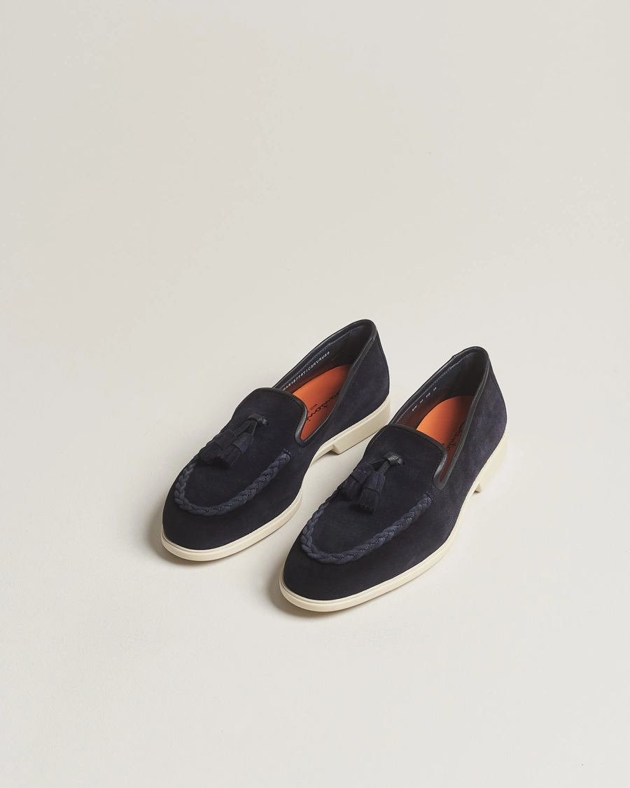 Homme | Sections | Santoni | Summer Tassel Loafers Navy Suede