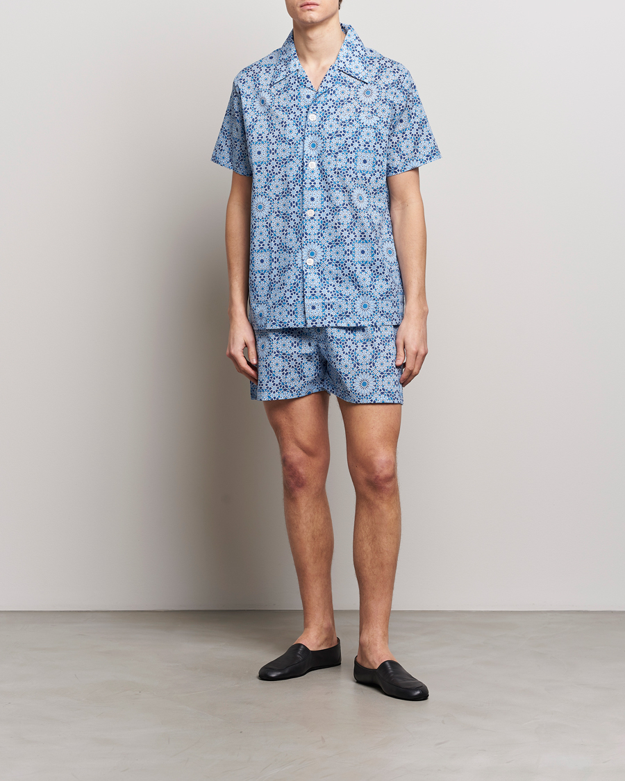 Homme | Peignoirs Et Pyjamas | Derek Rose | Shortie Printed Cotton Pyjama Set Blue
