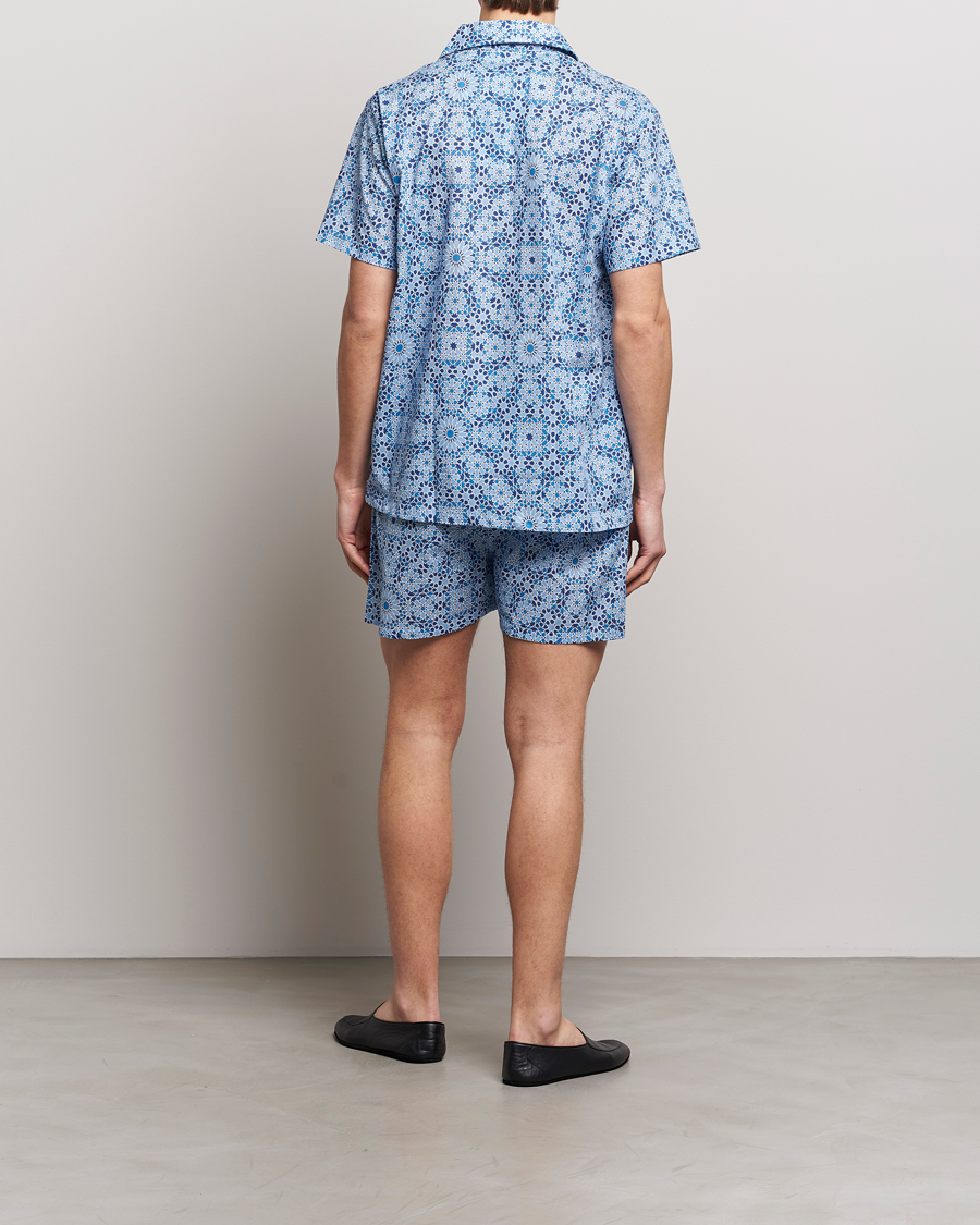 Homme | Peignoirs Et Pyjamas | Derek Rose | Shortie Printed Cotton Pyjama Set Blue