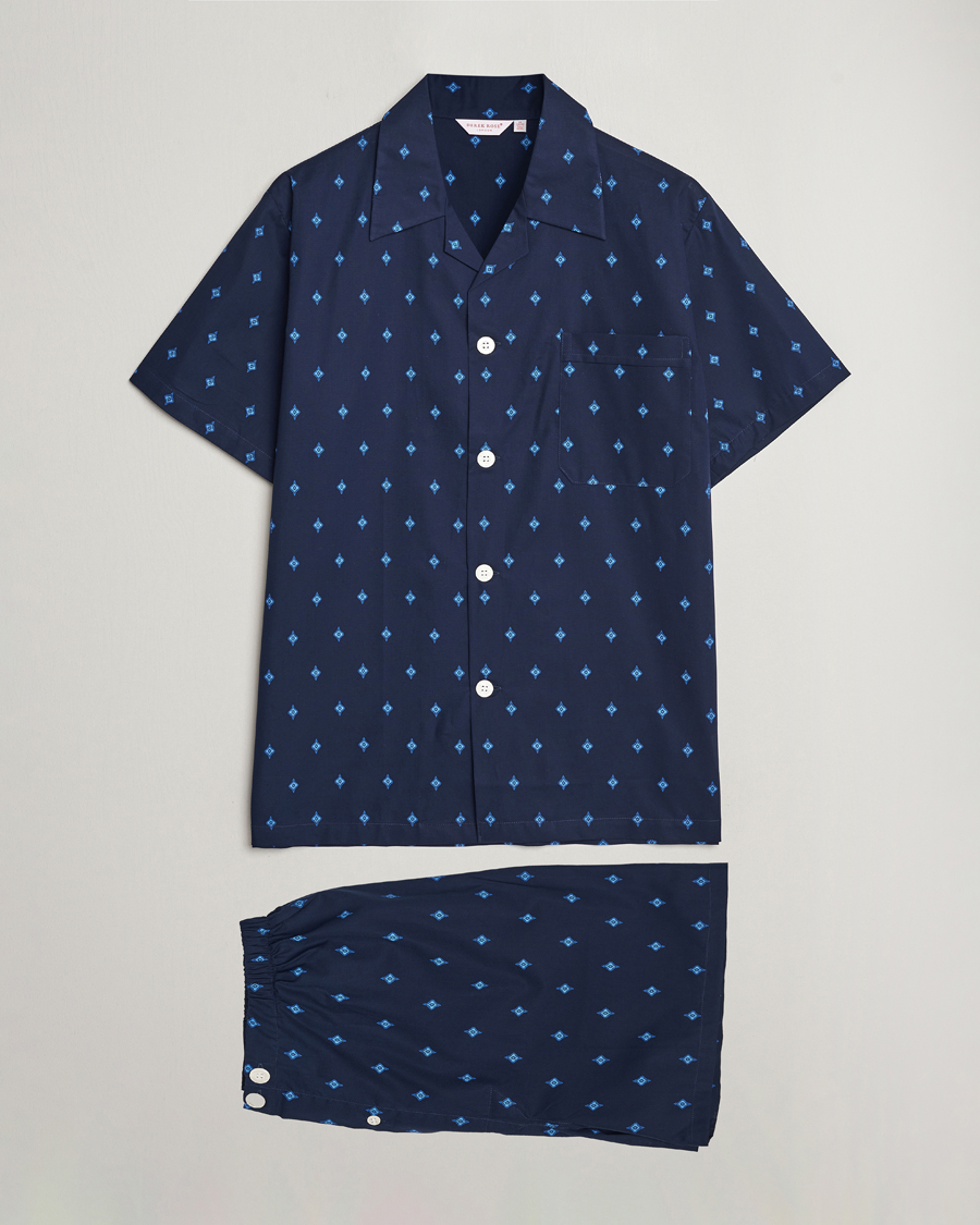 Homme | Peignoirs Et Pyjamas | Derek Rose | Shortie Printed Cotton Pyjama Set Navy
