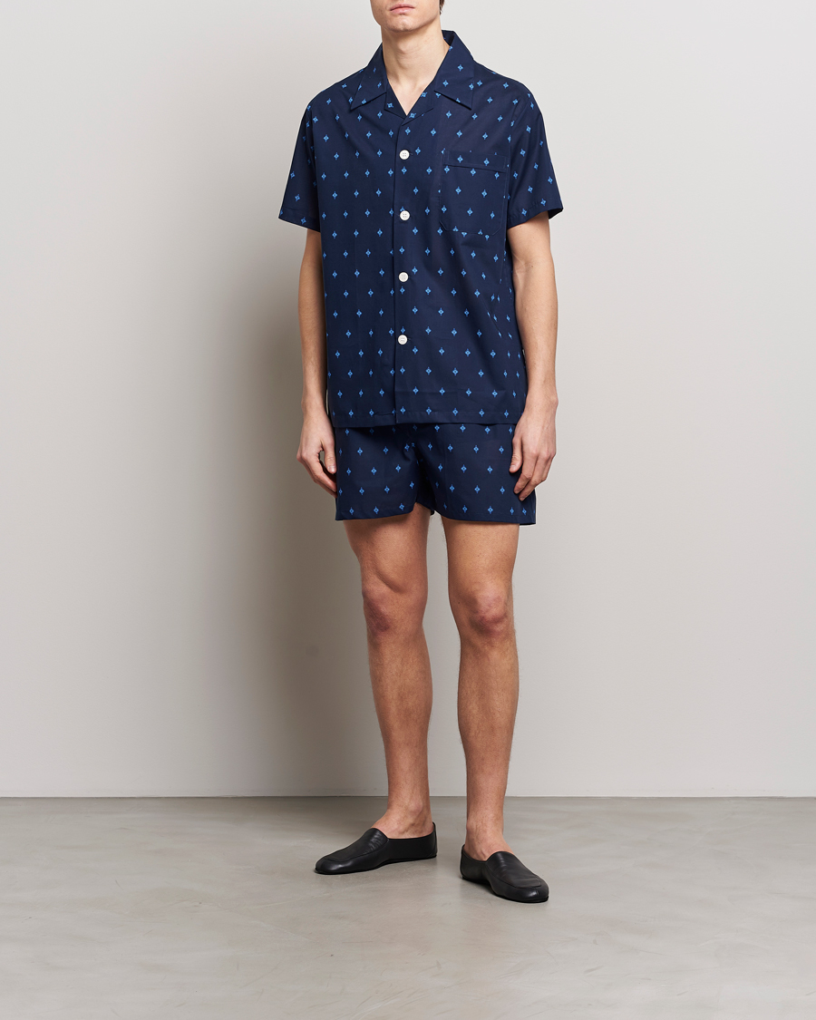 Homme | Peignoirs Et Pyjamas | Derek Rose | Shortie Printed Cotton Pyjama Set Navy