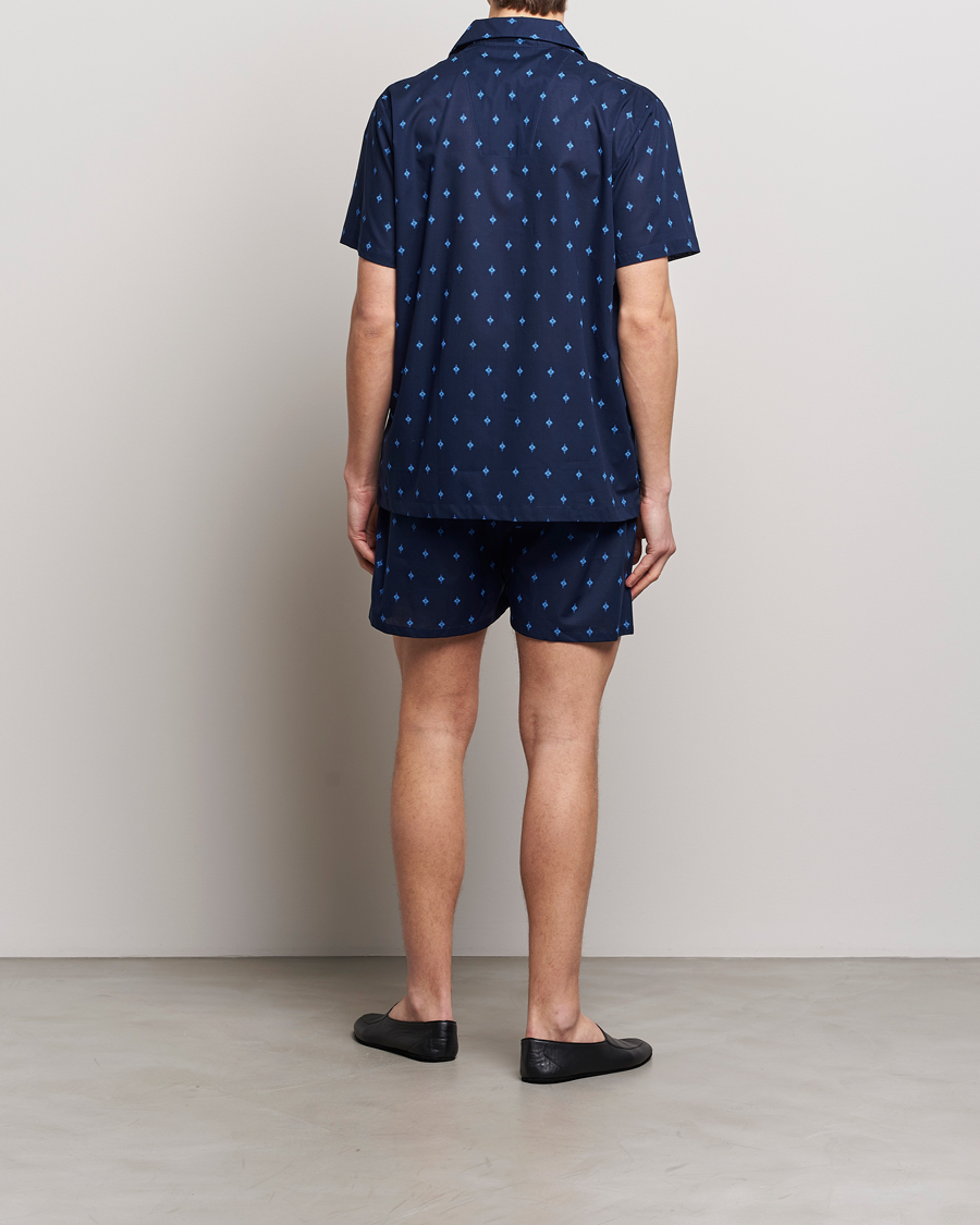Homme | Derek Rose | Derek Rose | Shortie Printed Cotton Pyjama Set Navy