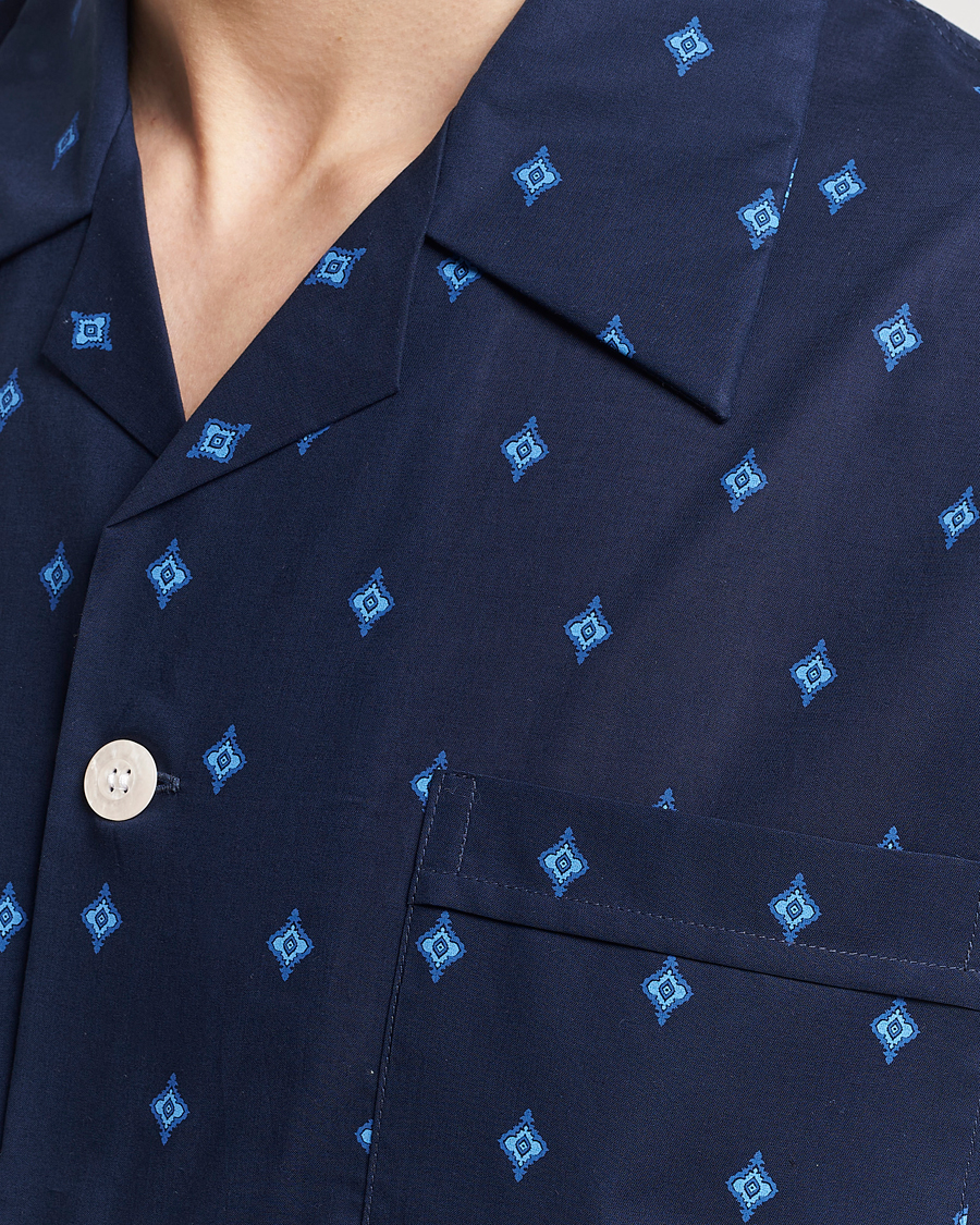 Homme | Peignoirs Et Pyjamas | Derek Rose | Shortie Printed Cotton Pyjama Set Navy