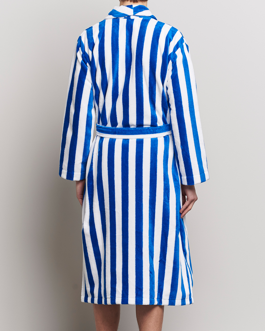 Homme | Peignoirs Et Pyjamas | Derek Rose | Cotton Velour Striped Gown Blue/White