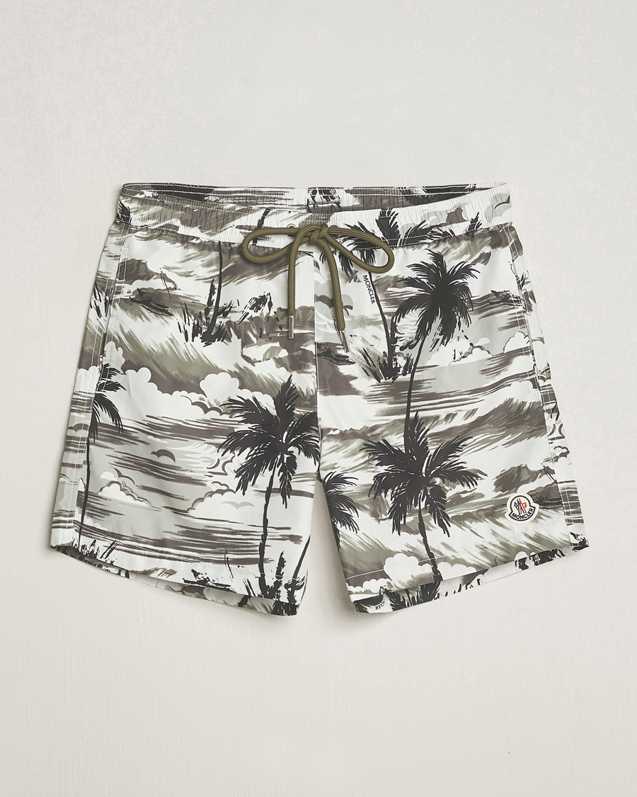 Homme | Maillots De Bain | Moncler | Palm Printed Swim Shorts White/Olive