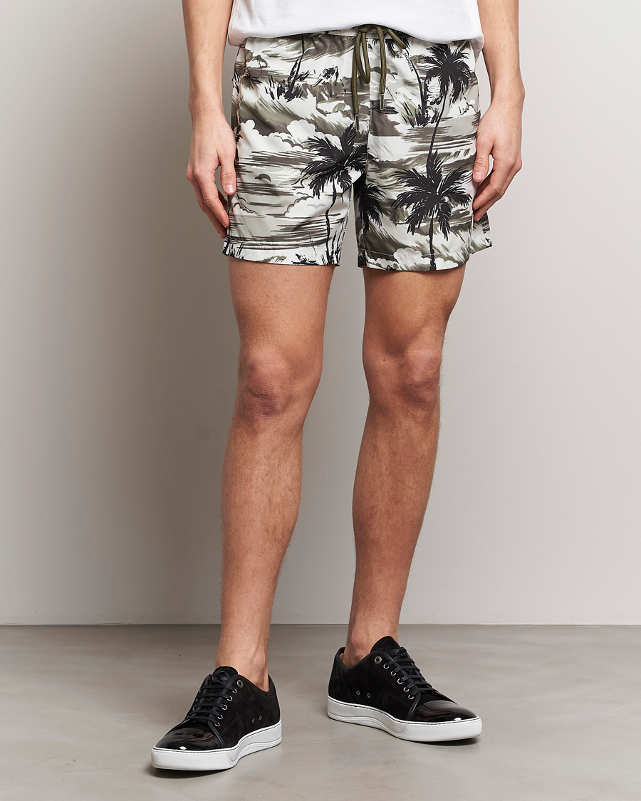 Homme | Maillots De Bain | Moncler | Palm Printed Swim Shorts White/Olive