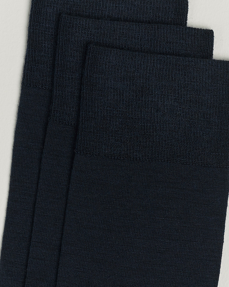 Homme | Sections | Amanda Christensen | 3-Pack Icon Wool/Cotton Socks Dark Navy
