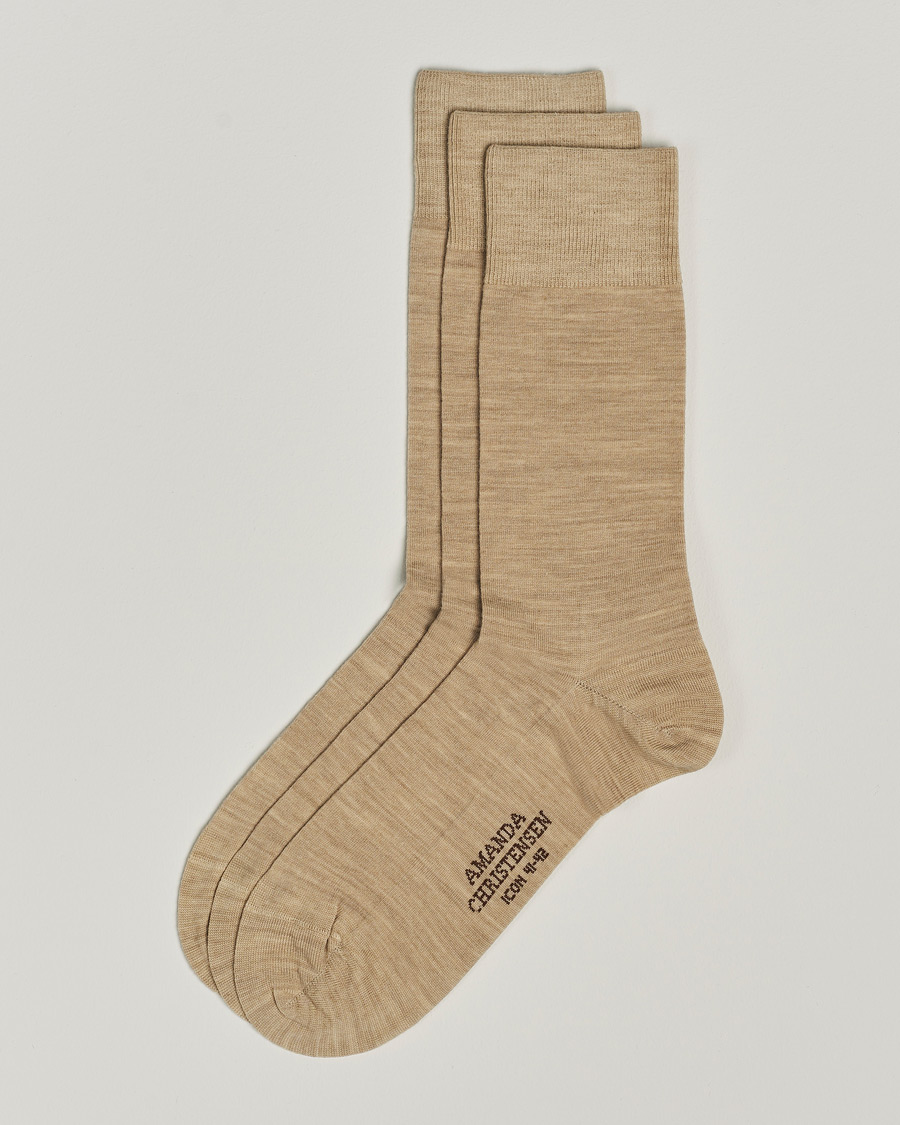Homme | Sous-Vêtements Et Chaussettes | Amanda Christensen | 3-Pack Icon Wool/Cotton Socks Sand