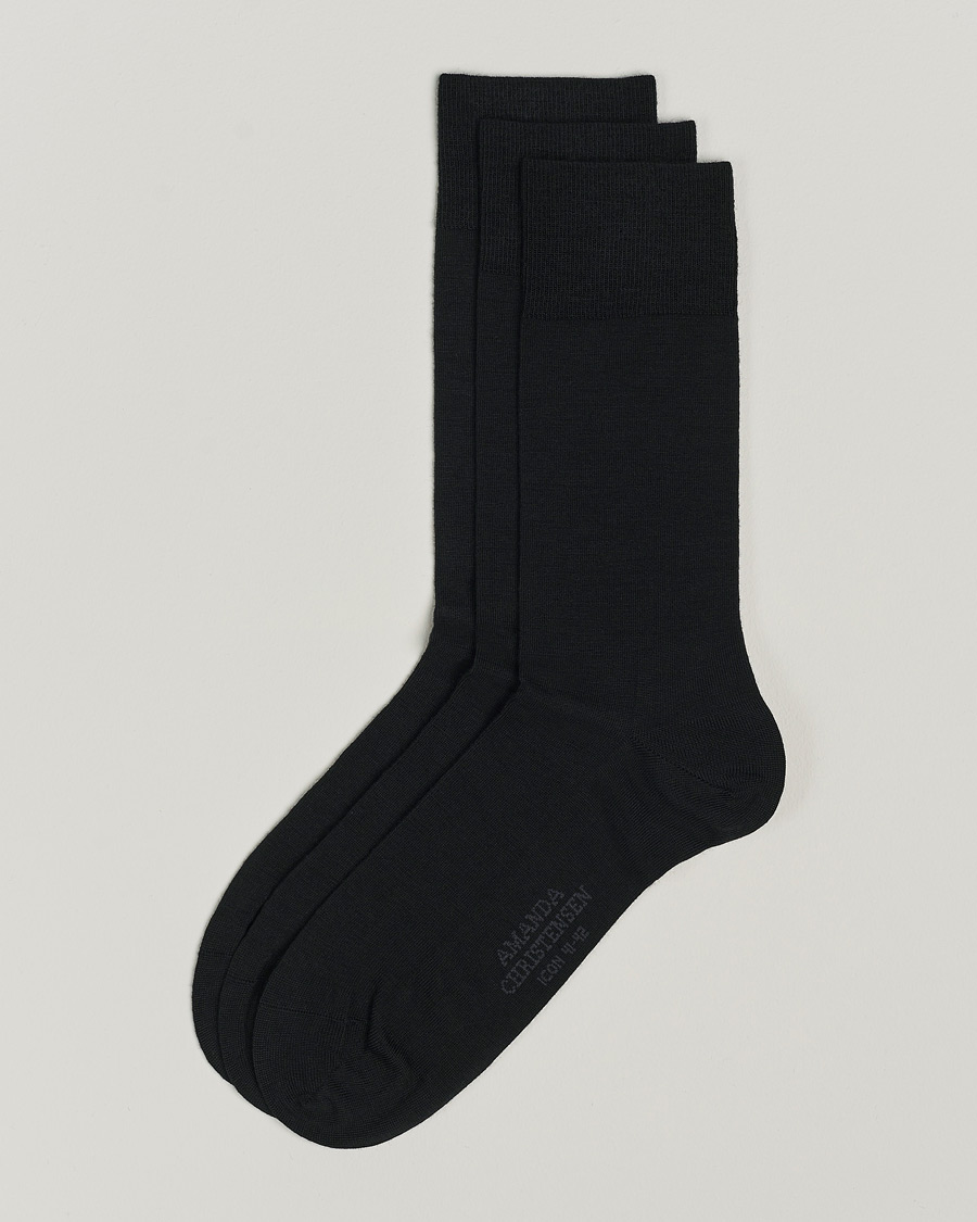 Homme | Sous-Vêtements Et Chaussettes | Amanda Christensen | 3-Pack Icon Wool/Cotton Socks Black