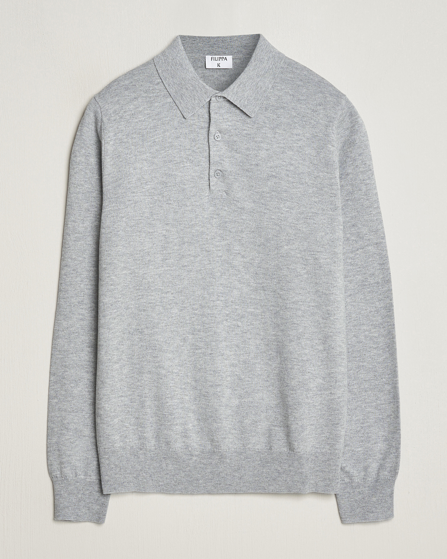 Homme | Pulls Et Tricots | Filippa K | Knitted Polo Shirt Light Grey Melange