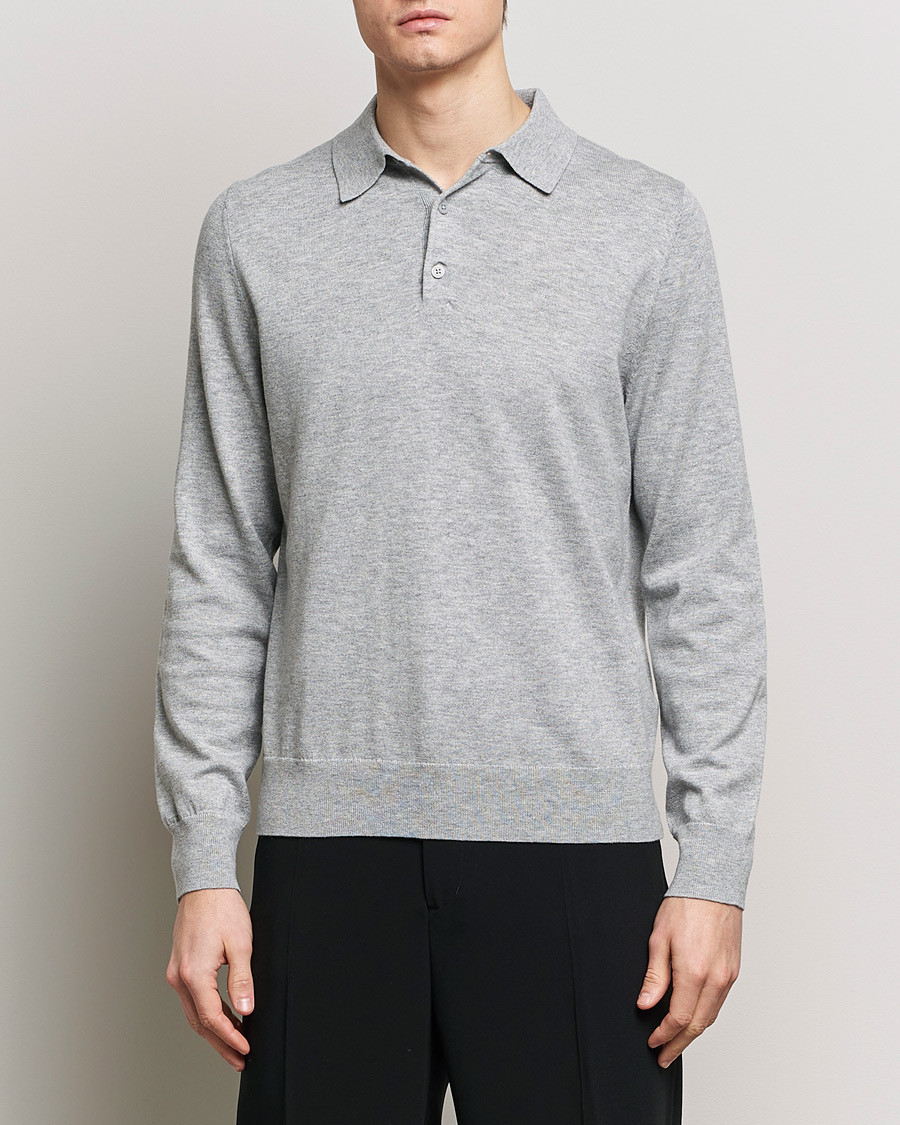 Homme | Polos Tricotés | Filippa K | Knitted Polo Shirt Light Grey Melange