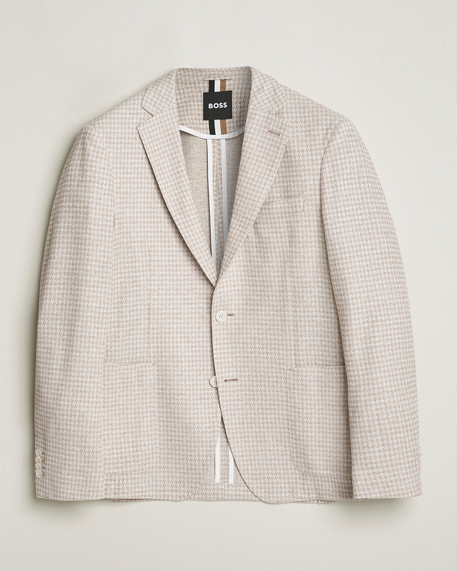 Homme | Blazers | BOSS BLACK | Hanry Jersey Linen Checked Blazer Dark Beige