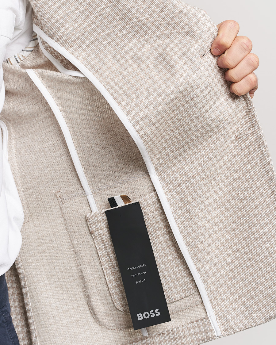 Homme | Blazers | BOSS BLACK | Hanry Jersey Linen Checked Blazer Dark Beige