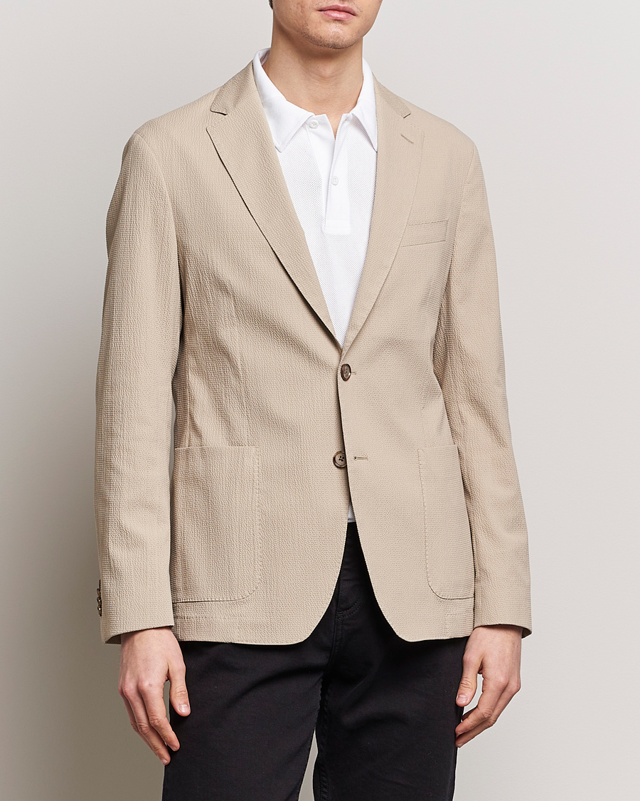 Homme | Blazers | BOSS BLACK | Hanry Cotton Seersucker Blazer Dark Beige