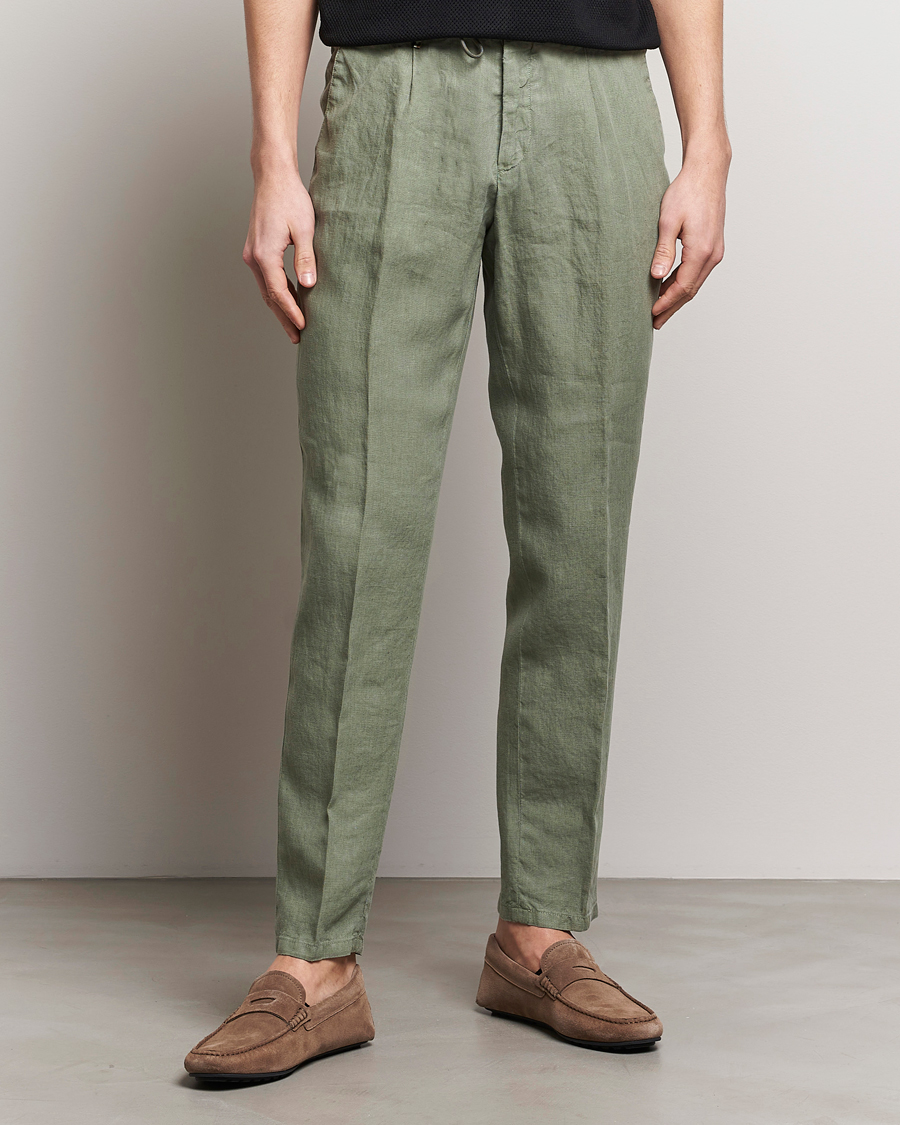 Homme |  | BOSS BLACK | Genius Slim Fit Linen Pants Open Green