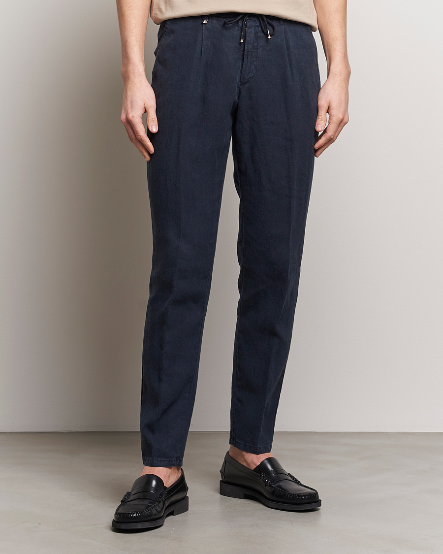 Homme | Pantalons En Lin | BOSS BLACK | Genius Slim Fit Linen Pants Dark Blue