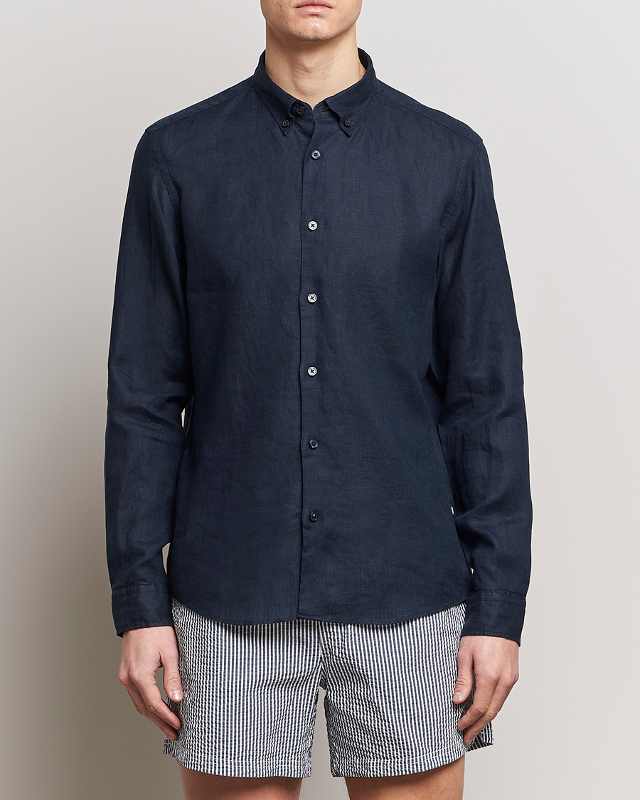 Homme | Sections | BOSS BLACK | Liam Linen Shirt Dark Blue